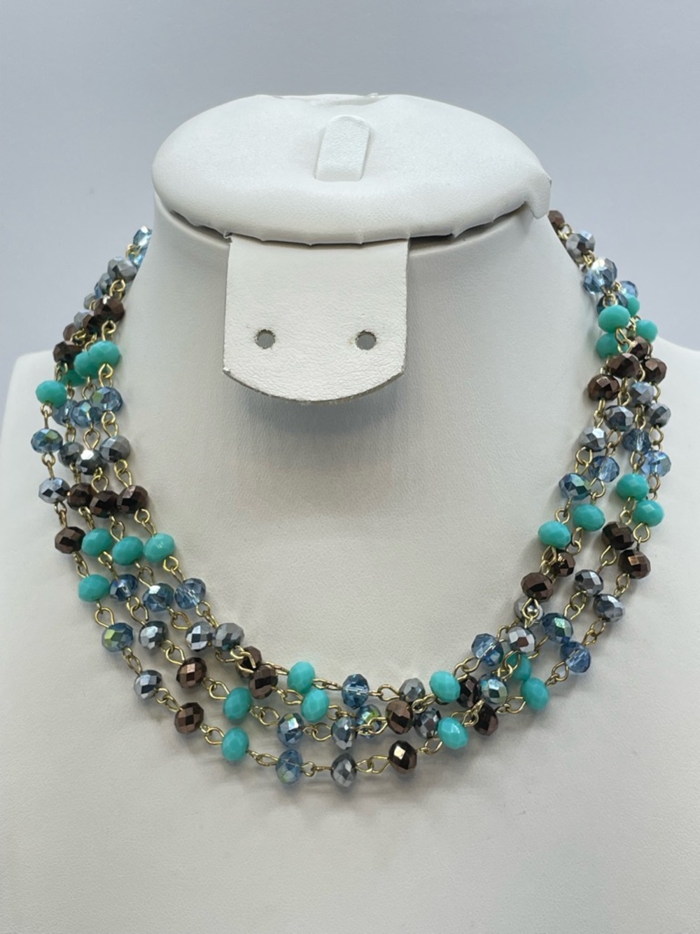 56” Multicolor Faceted Glass Beaded Necklace Gold Tone Long Layering Chain